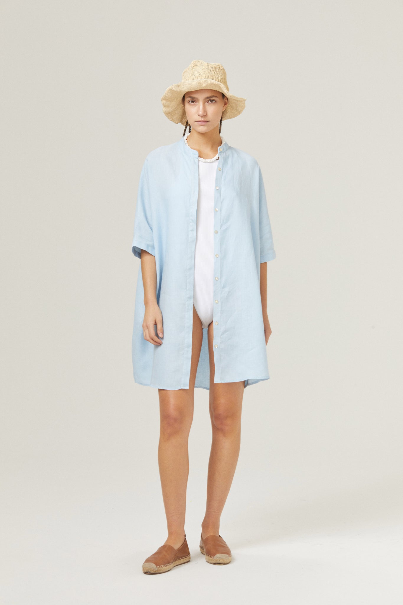 Lighthouse Linen Shirt Dress - Sky Blue