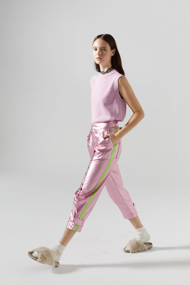 Gramercy Metallic Linen Pants - Pink w/Lime
