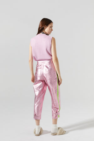 
                  
                    Gramercy Metallic Linen Pants - Pink w/Lime
                  
                