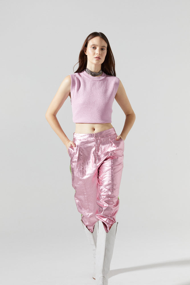 Gramercy Metallic Linen Pants - Pink w/Lime