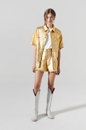 
                  
                    Soho Metallic Linen Shirt - Gold
                  
                