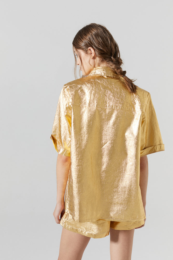 
                  
                    Soho Metallic Linen Shirt - Gold
                  
                
