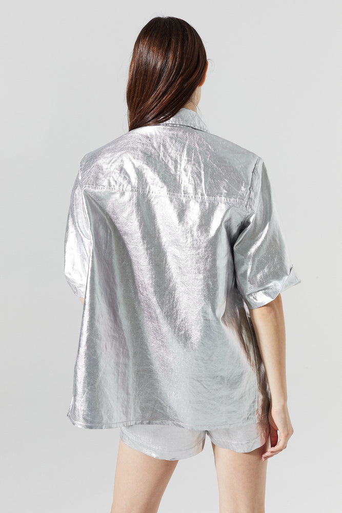 
                  
                    Soho Metallic Linen Shirt - Silver
                  
                
