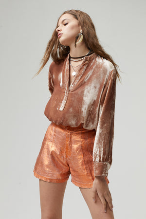 
                  
                    Frida Metallic Linen Shorts - Copper
                  
                