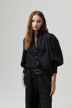 
                  
                    Camille Linen Shirt - Black
                  
                