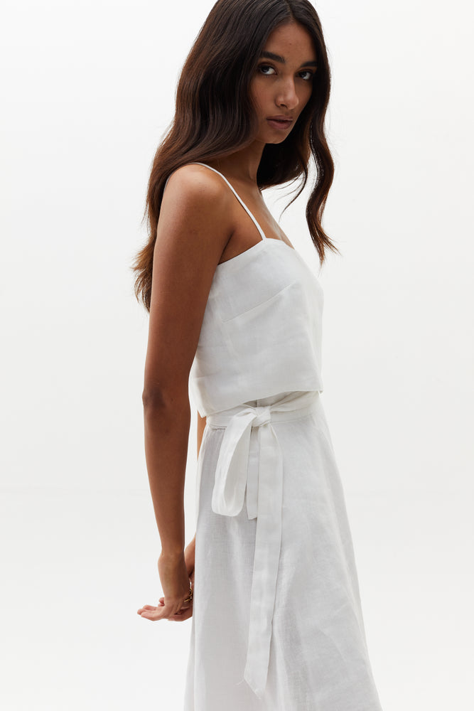 
                  
                    Mar Linen Crop Top - White
                  
                