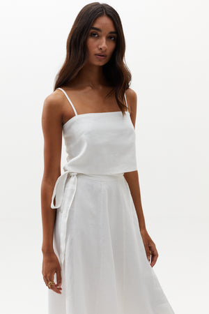 
                  
                    Mar Linen Crop Top - White
                  
                