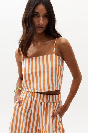 
                  
                    Mar Linen Crop Top - Brick Stripes
                  
                