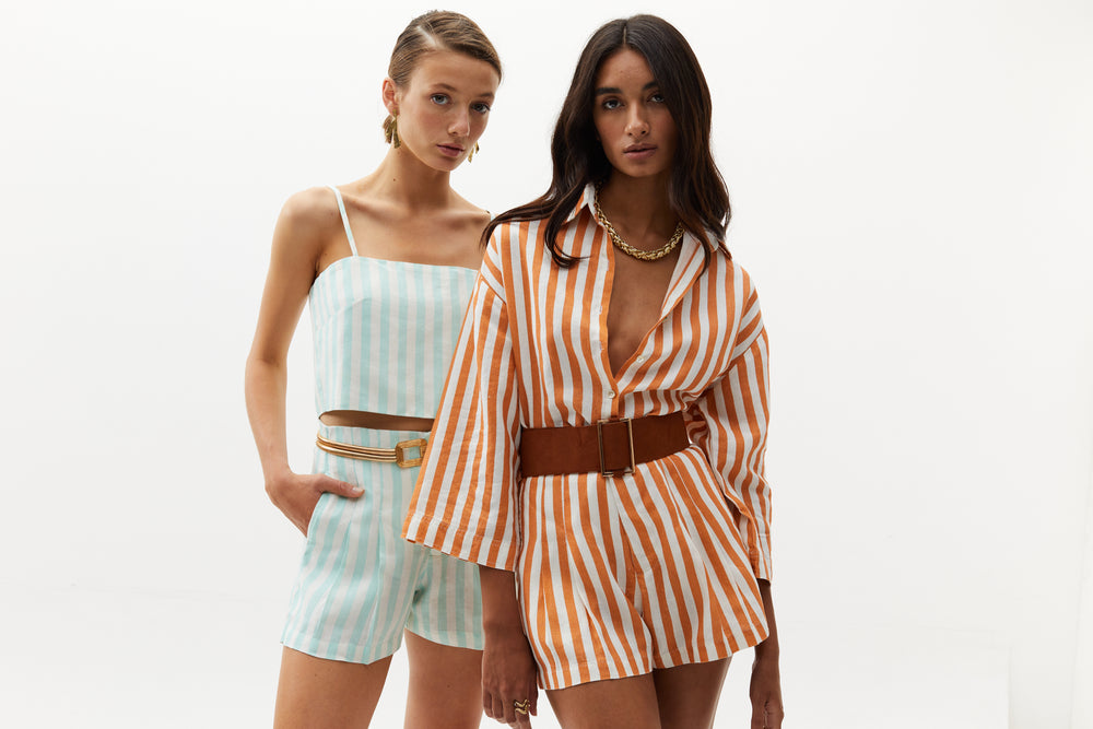 
                  
                    Frida Linen Shorts - Brick Stripes
                  
                