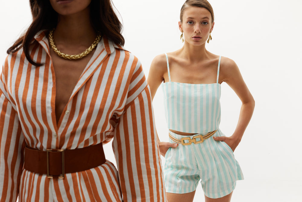 
                  
                    Frida Linen Shorts - Mint Stripes
                  
                