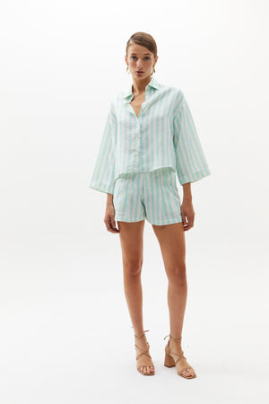
                  
                    Frida Linen Shorts - Mint Stripes
                  
                