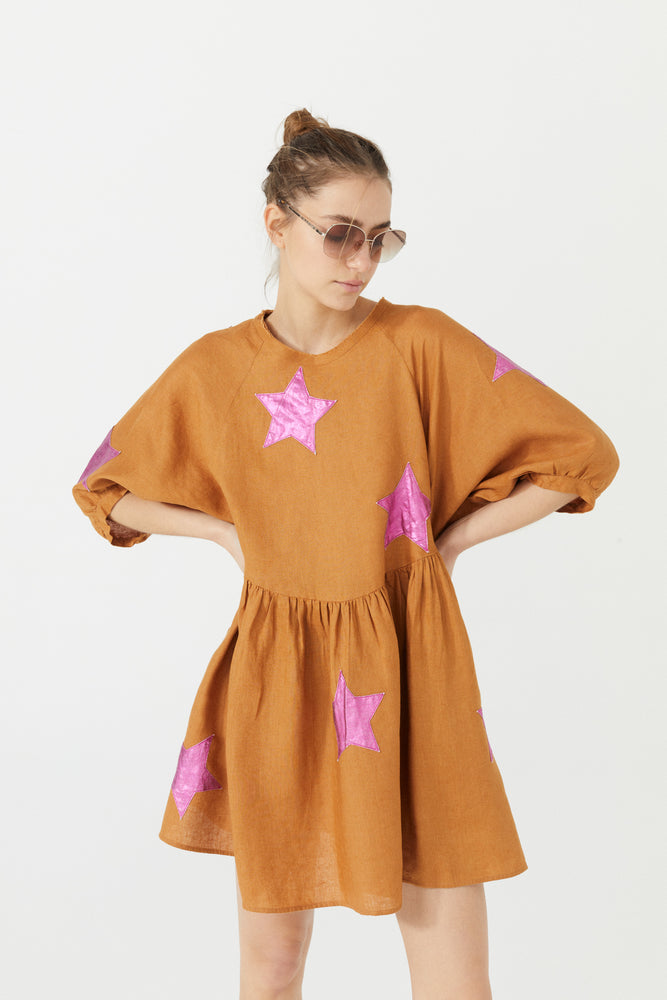 
                  
                    Alcala Linen Dress - Caramel with Stars
                  
                