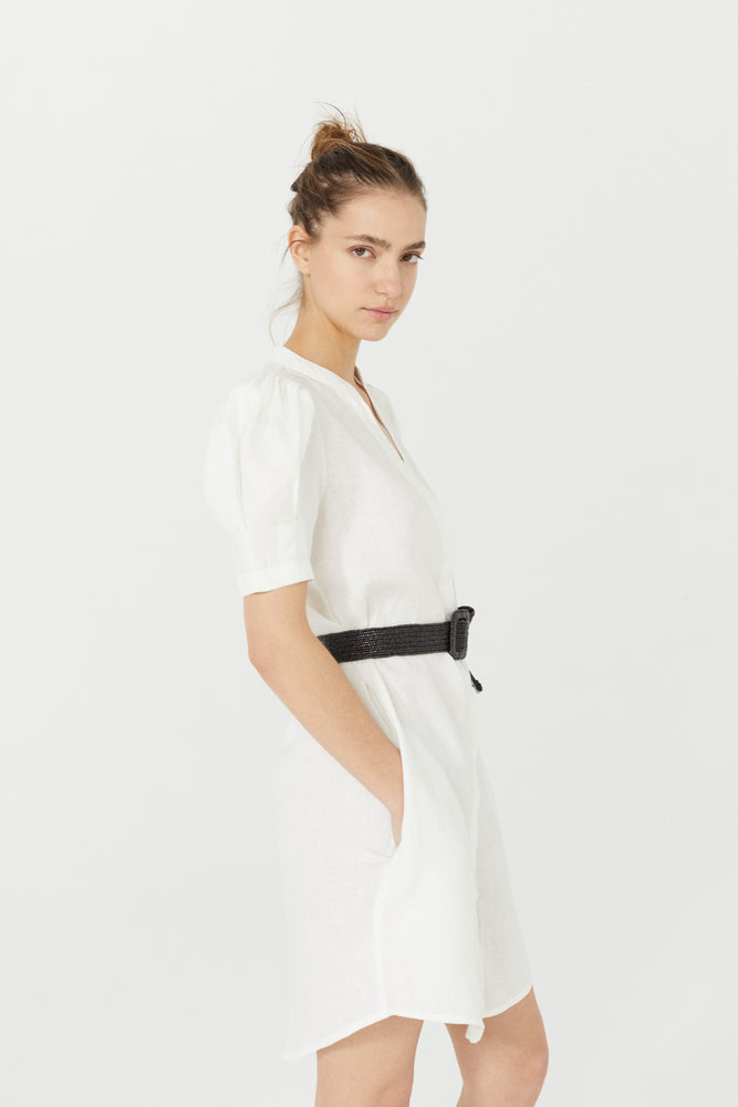 
                  
                    Athina Short Linen Dress - White
                  
                