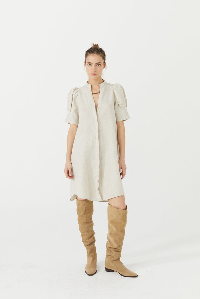 Athina Short Linen Dress - Natural