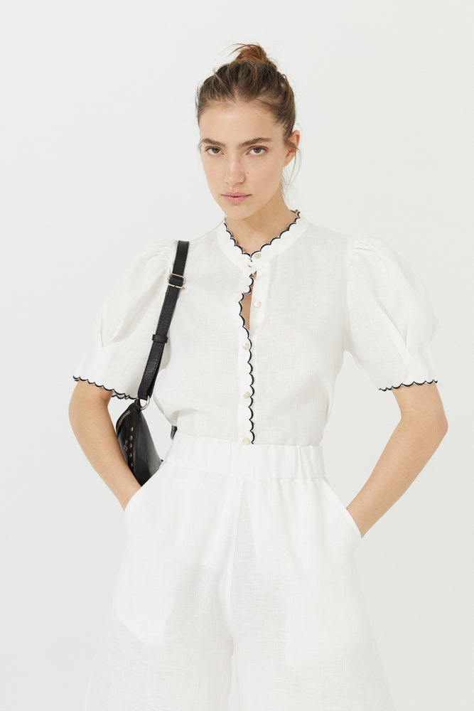 
                  
                    Scallop Linen Shirt - White
                  
                