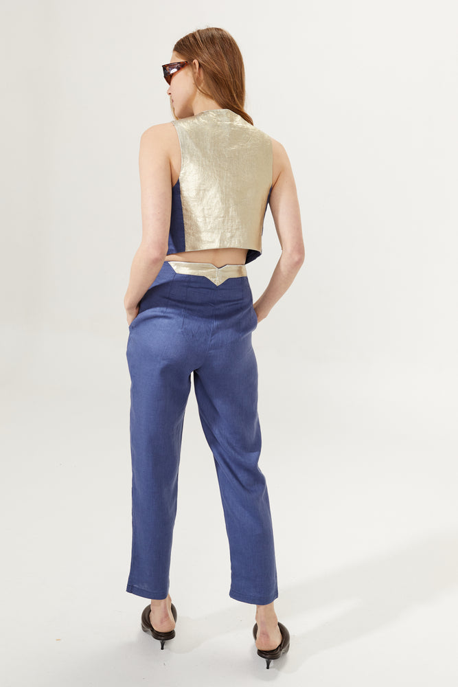 
                  
                    Texas Linen Pant - Deep Blue with Gold
                  
                