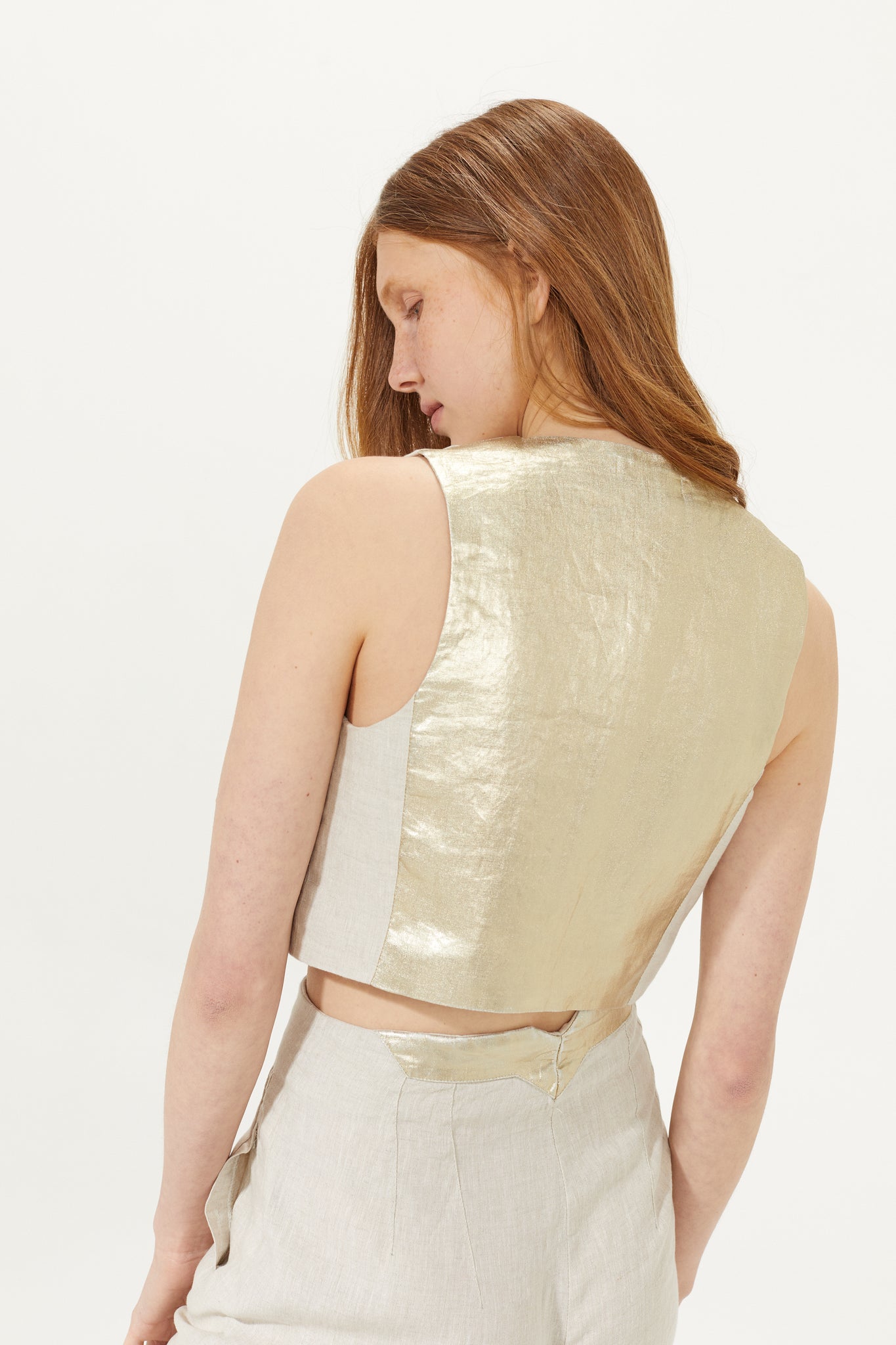 Aurora Linen Vest - Natural with Gold