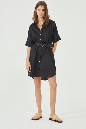 Alba Shirt Dress in 100% linen - Black – Lanhtropy