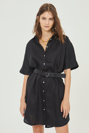 Alba Shirt Dress in 100% linen - Black – Lanhtropy